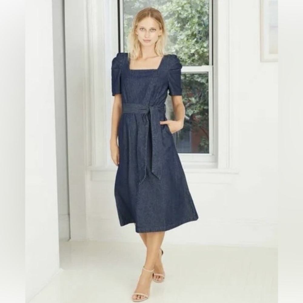 Who What Wear Puff Sleeve Indigo Denim Midi Dress – Size XS